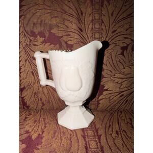 Vintage Jeanette Shell Pink Milk Glass Baltimore Pear Footed Creamer Pitcher